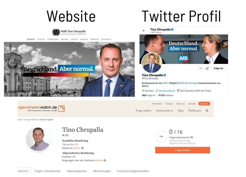 Tino Chrupalla Personal Branding Profil Website + Twitter Spitzenkandidatin zum Bundestag Doreen Ullrich Blog